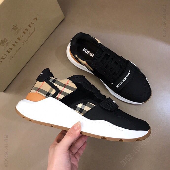 BURBERRY巴宝莉 小牛皮和帆布拼接B家2023男士增高运动鞋