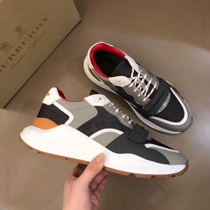 BURBERRY巴宝莉 小牛皮和帆布拼接B家2023男士增高运动鞋