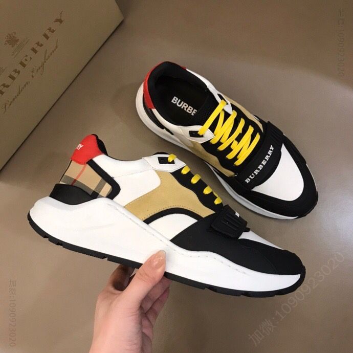 BURBERRY巴宝莉 小牛皮和帆布拼接B家2023男士增高运动鞋
