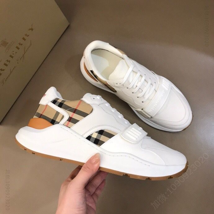 BURBERRY巴宝莉 小牛皮和帆布拼接B家2023男士增高运动鞋