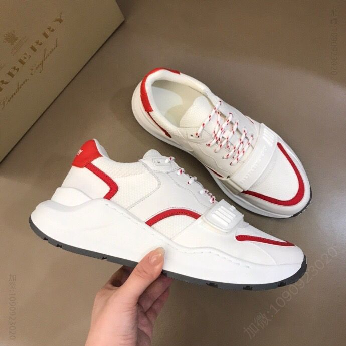 BURBERRY博柏利 小牛皮和帆布拼接B家2023男士增高运动鞋
