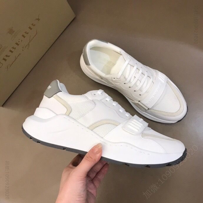 BURBERRY博柏利 小牛皮和帆布拼接B家2023男士增高运动鞋