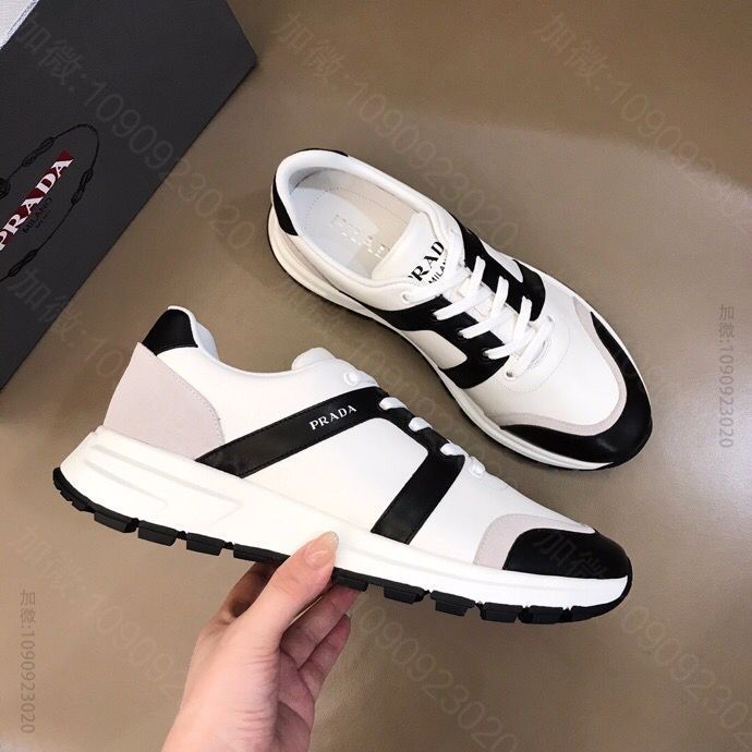 PRADA普拉达 P 家奢品2023进口小牛皮拼接男士时尚运动鞋