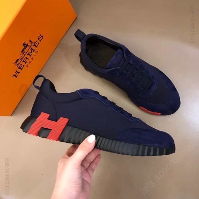 Hermes爱马仕 高科技帆布与麂皮山羊皮男士运动鞋