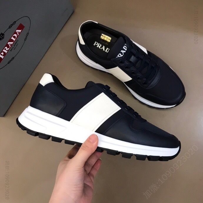 PRADA普拉达 P 家奢品2023进口小牛皮拼接男士时尚运动鞋