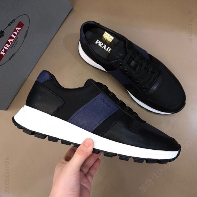 PRADA普拉达 P 家奢品2023进口小牛皮拼接男士时尚运动鞋
