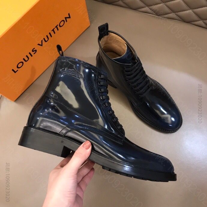 LV/路易威登 进口头层镜面牛皮L 秋冬男士高帮男靴短靴