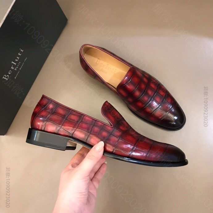 Berluti伯鲁提 意大利奢品，擦色手绘进口牛皮压鳄鱼纹男士商务皮鞋
