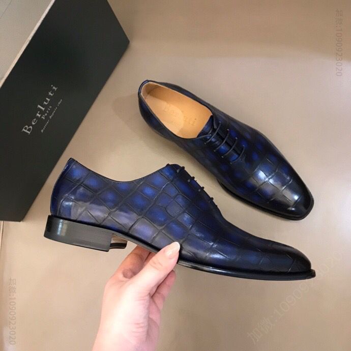 Berluti伯鲁提 意大利奢品，擦色手绘进口牛皮压鳄鱼纹男士商务皮鞋