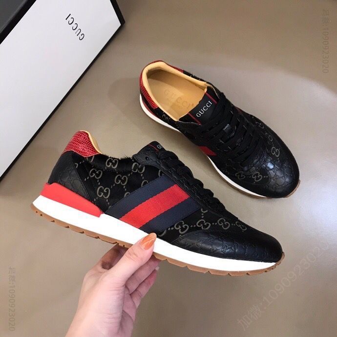 Gucci古驰 进口小牛皮拼接真皮马毛材质G家男士GG运动鞋