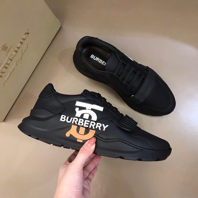 Burberry博柏利 小牛皮和帆布拼接B家2023男士增高运动鞋