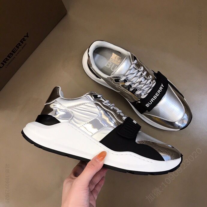 Burberry博柏利 小牛皮和帆布拼接B家2023男士增高运动鞋
