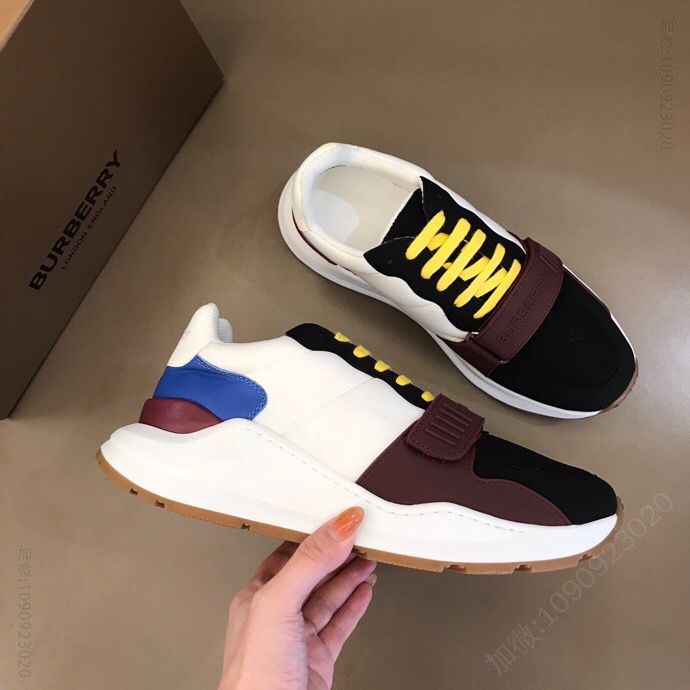 Burberry博柏利 小牛皮和帆布拼接B家2023男士增高运动鞋
