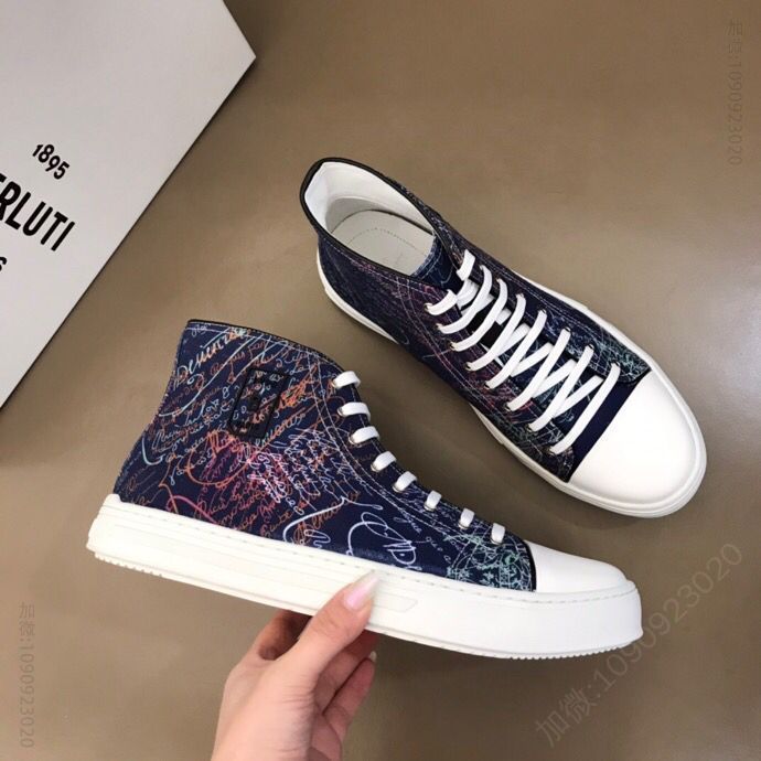 Berluti伯鲁提 Ber意大利奢品男士高帮休闲帆布鞋
