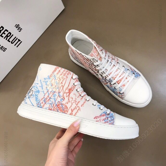 Berluti伯鲁提 Ber意大利奢品男士高帮休闲帆布鞋