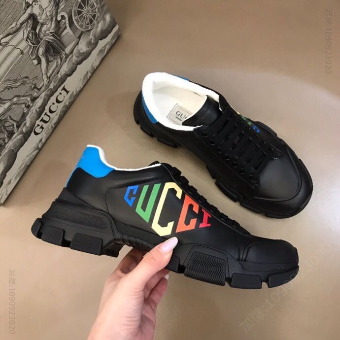 Gucci古驰 鞋身3D打印图案头层牛皮G 家复古老爹鞋