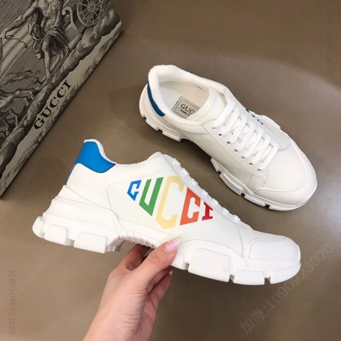 Gucci古驰 鞋身3D打印图案头层牛皮G 家复古老爹鞋