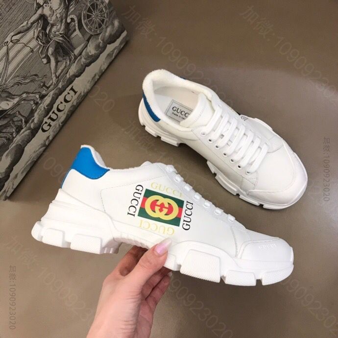 Gucci古驰 鞋身3D打印图案头层牛皮G 家复古老爹鞋