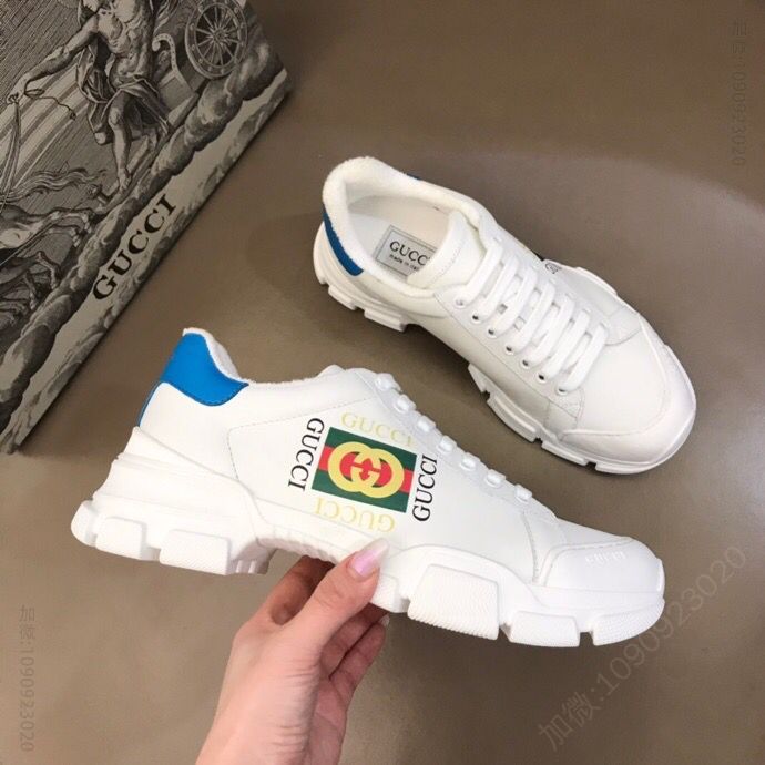 Gucci古驰 鞋身3D打印图案头层牛皮G 家复古老爹鞋
