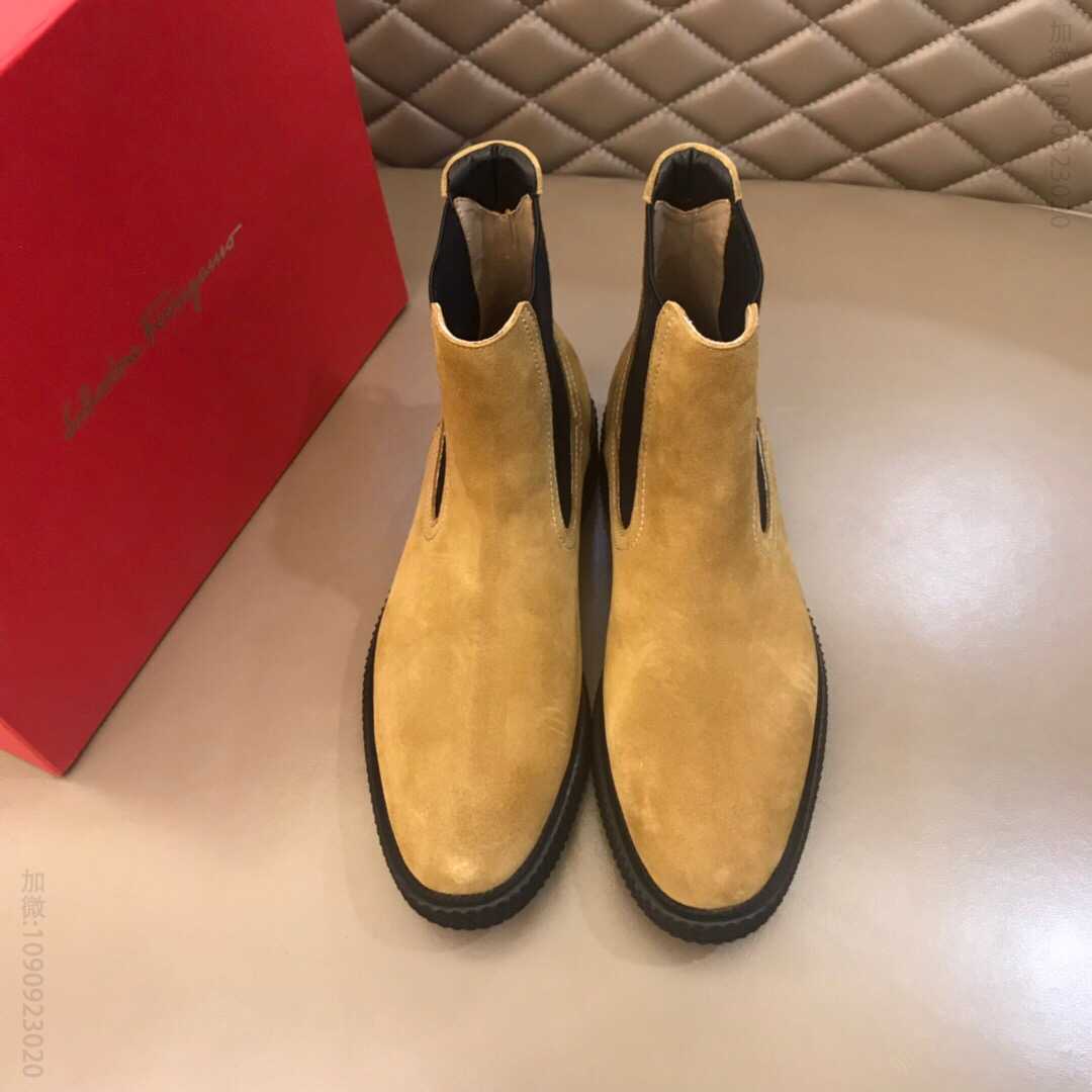 菲拉格慕(Ferragamo) 2023进口头层牛皮男士秋冬高帮靴