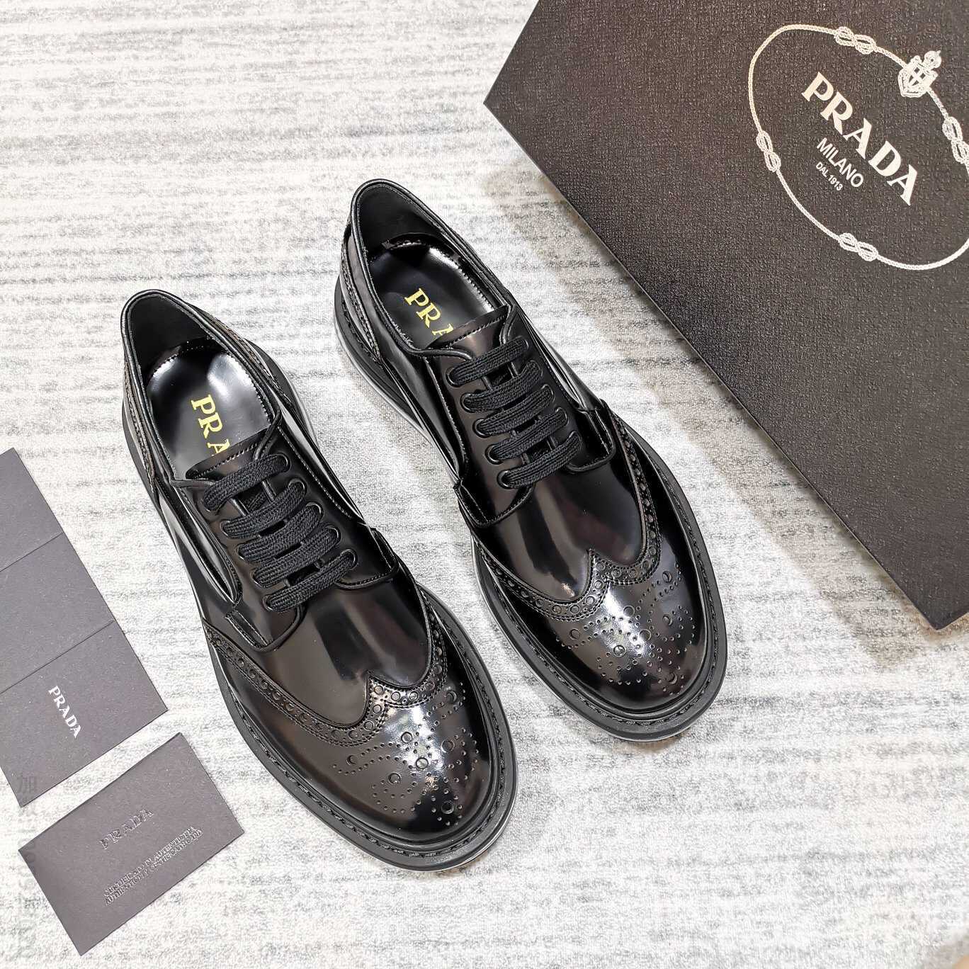 PRADA 普拉达 布洛克雕花装饰男士开边珠气垫鞋德比鞋