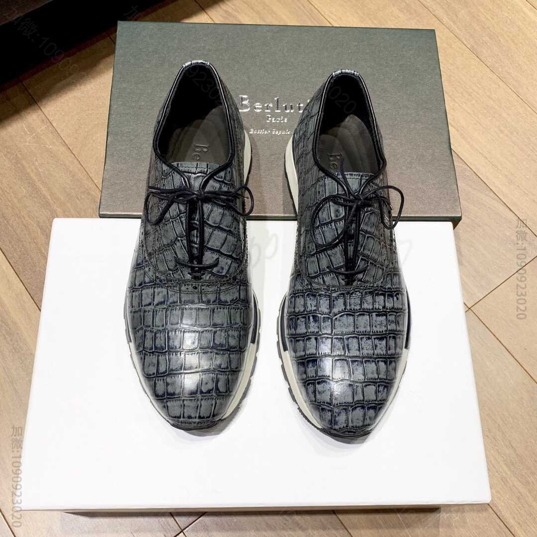 Berluti 布鲁提 2023秋冬系列最新款运动男士鳄鱼皮系带鞋
