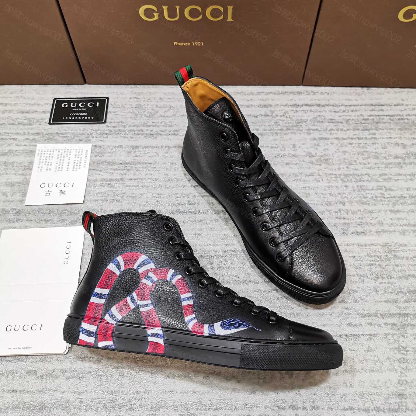一比一古奇男士高帮鞋 古驰 Gucci官网热卖老虎头刺绣贴片 珊瑚蛇蜻蜓3D打印 高帮休闲运动板鞋 一比一古奇高帮鞋商城 