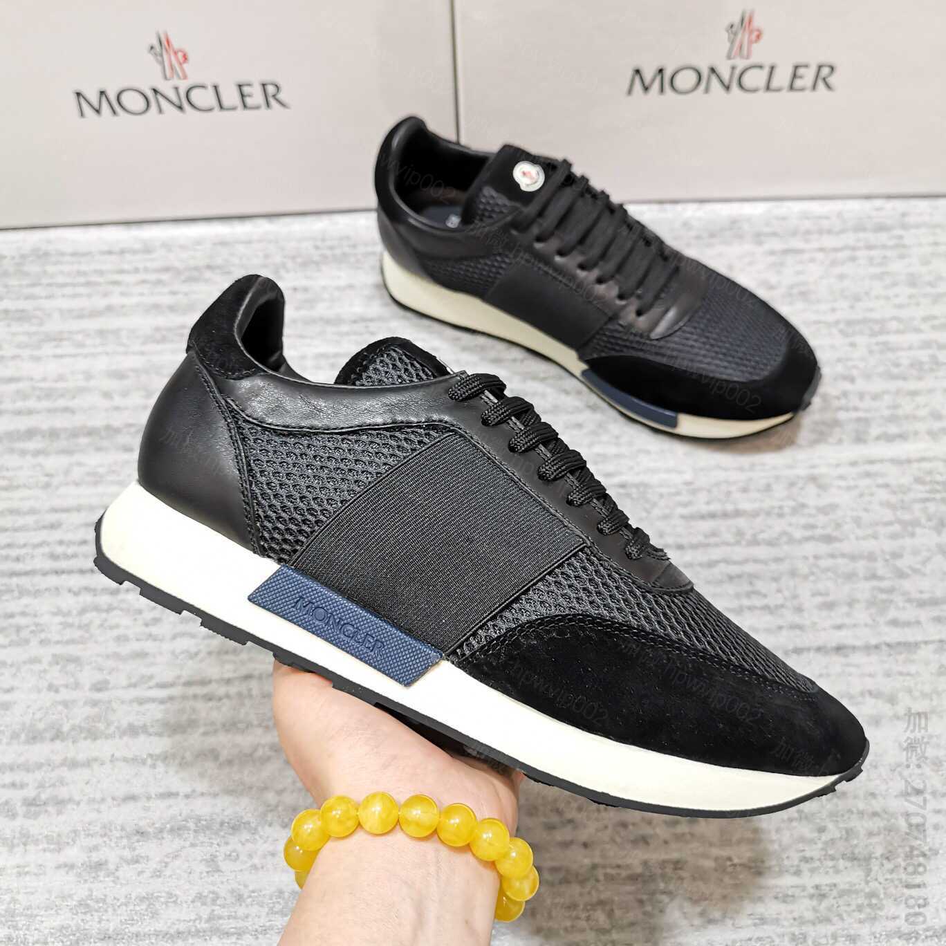 Moncler/蒙口 蓝色/黑色反绒牛皮拼接同色透气网面运动鞋 原版盟可睐运动鞋 