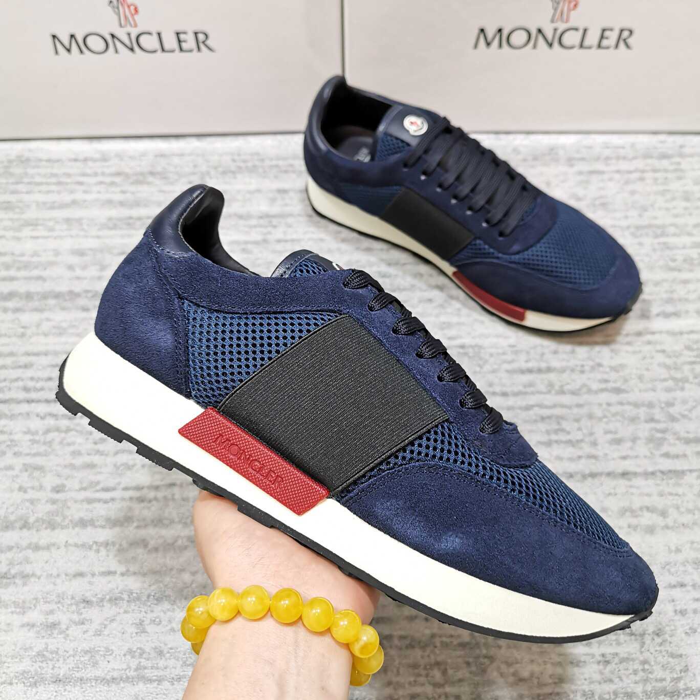 Moncler/蒙口 款蓝色/黑色反绒牛皮拼接同色透气网面运动鞋 盟可睐运动鞋 