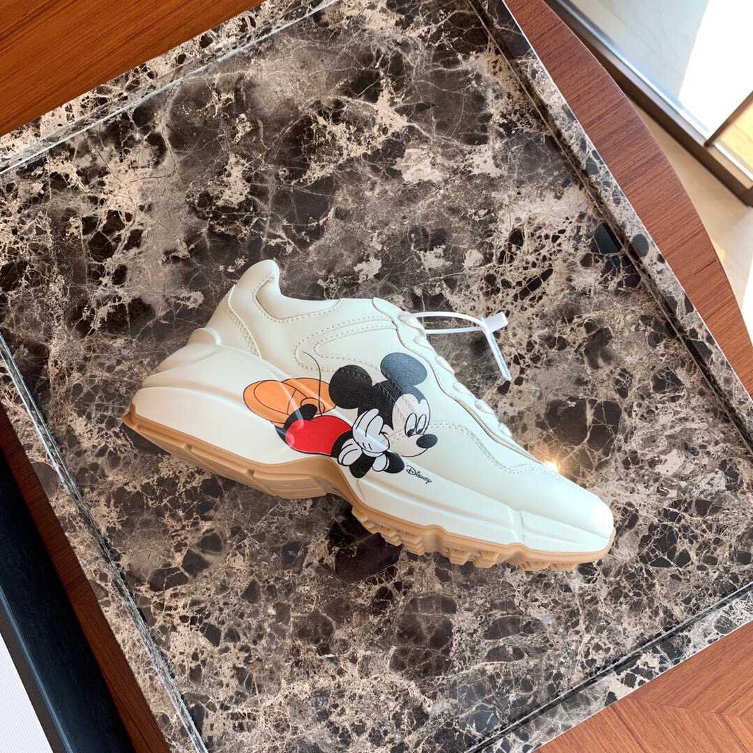 Gucci古驰 Rhyton系列男女同款米老鼠标识图案皮革运动鞋
