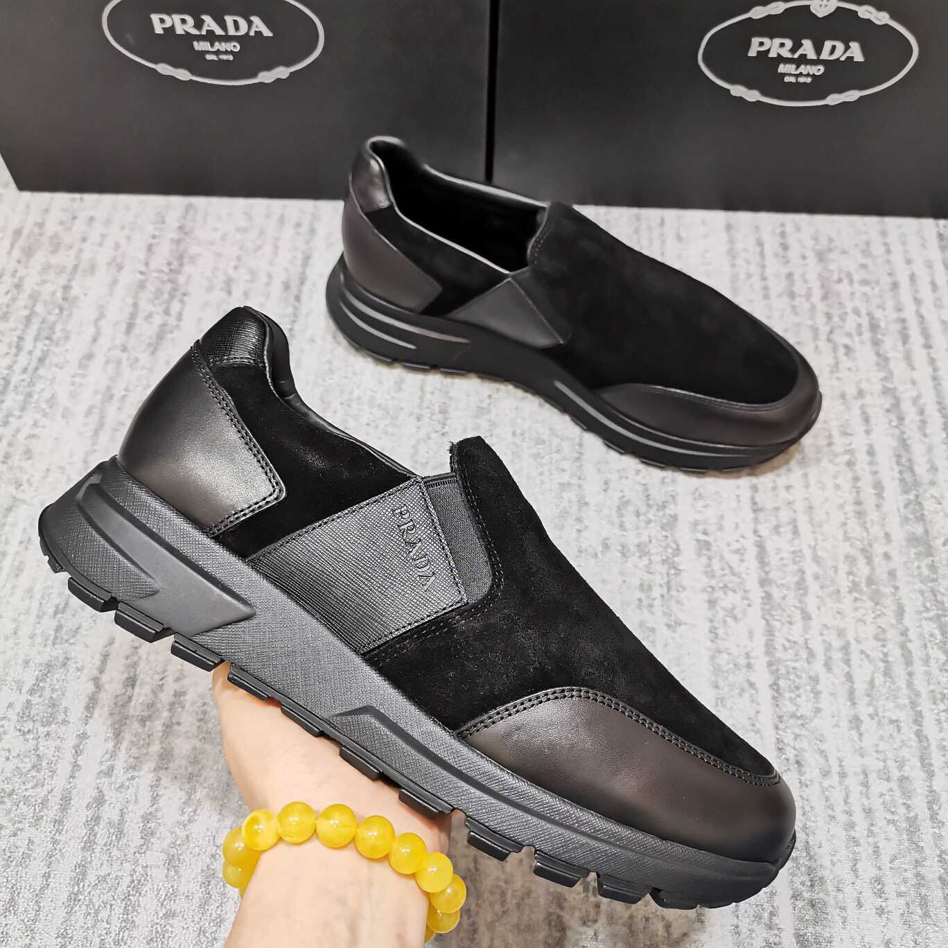 PRADA 普拉达19秋冬羊毛男鞋运动款 一脚蹬乐福鞋