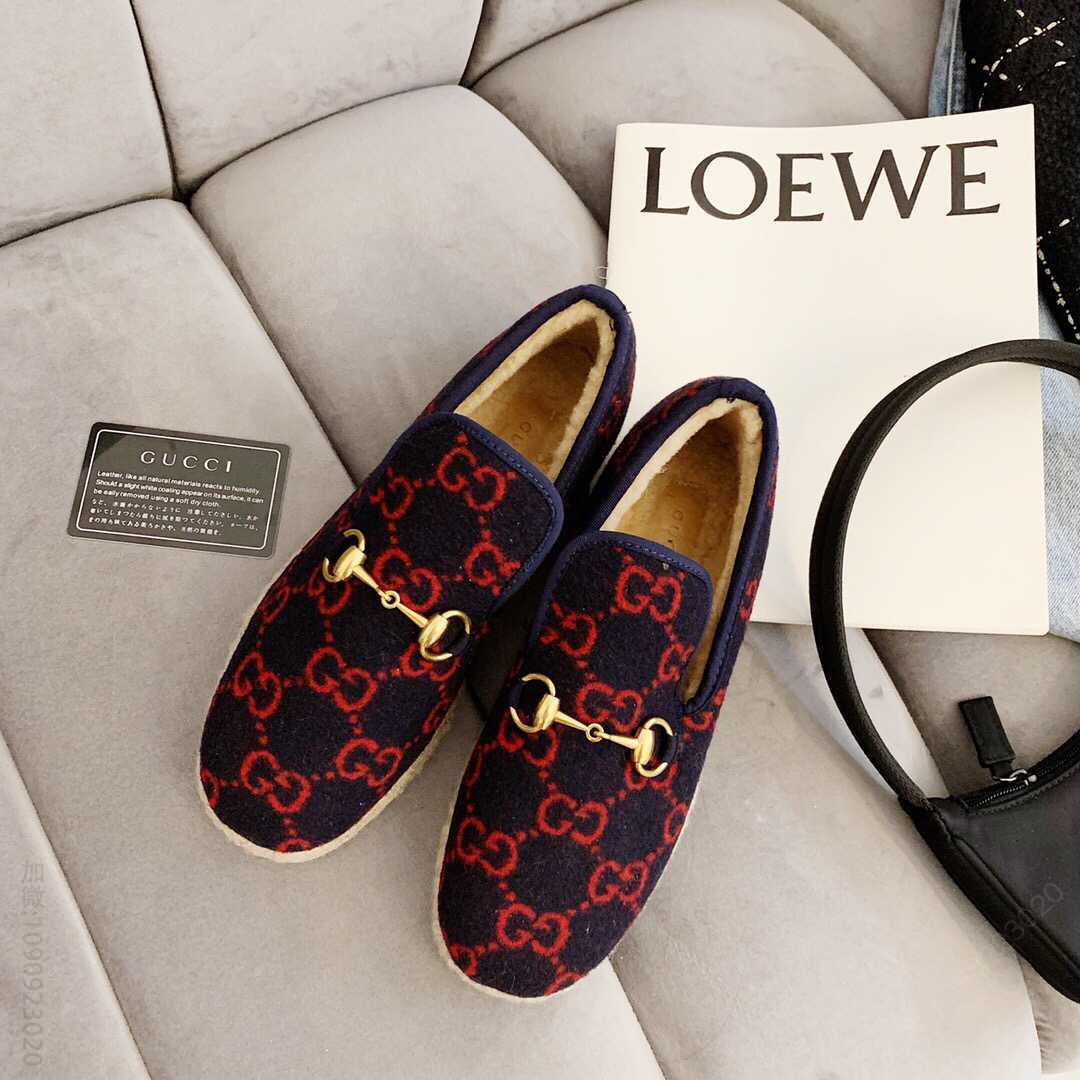 Gucci古驰 新款羊毛马衔扣一脚蹬情侣款乐福鞋