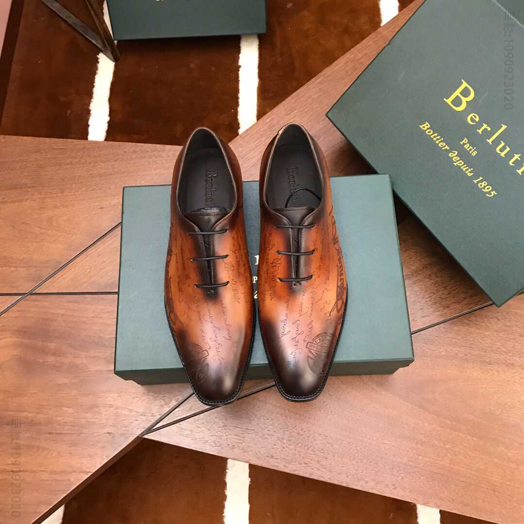 Berluti（伯尔鲁帝）意大利进口牛皮鞋面，水染牛皮鞋里男士商务正装皮鞋