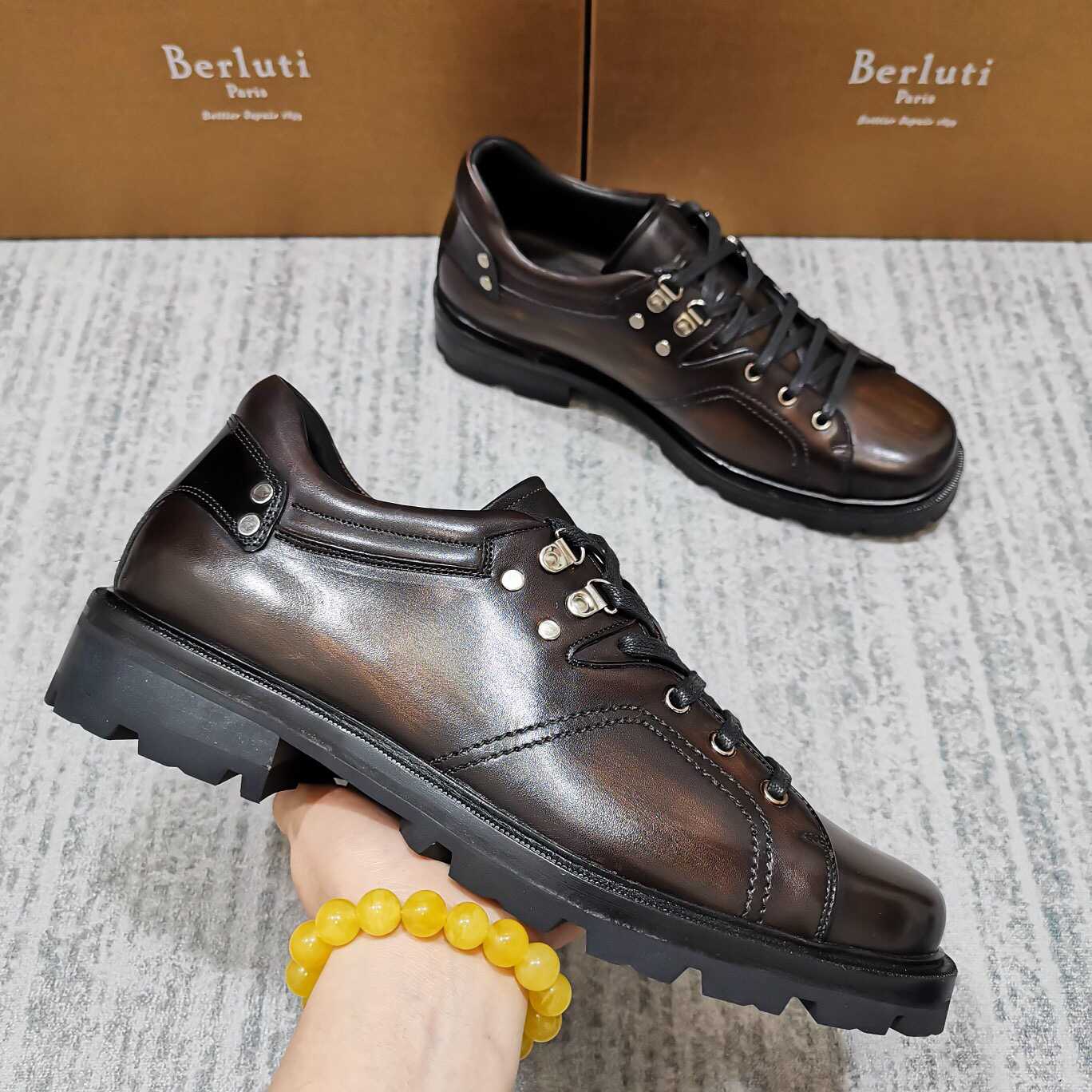 名品伯鲁提男士皮鞋 名品伯鲁提男鞋商城 BERLUTI 布鲁提 Brunico 小牛皮厚底德比鞋 
