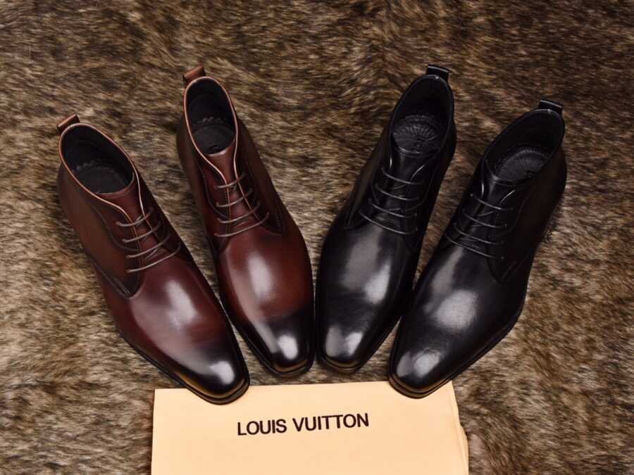 Louis vuitton高帮鞋面进口擦色牛皮高帮时尚男士靴 LV男款短靴 