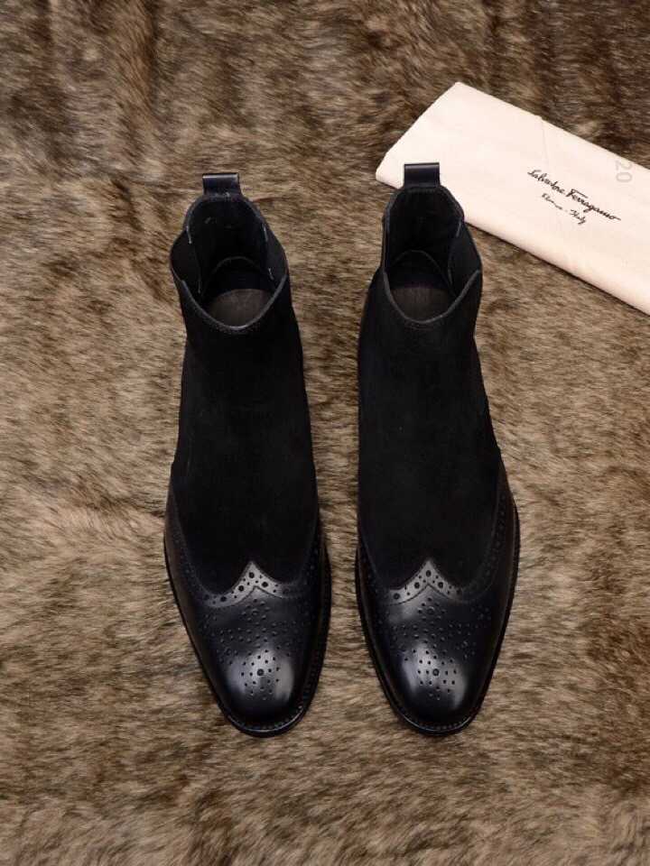 Ferragamo菲拉格慕 鞋面进口牛皮配进口反毛皮牛皮内里垫脚男士高帮皮鞋