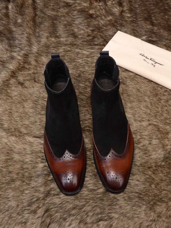 Ferragamo菲拉格慕 鞋面进口牛皮配进口反毛皮牛皮内里垫脚男士高帮皮鞋