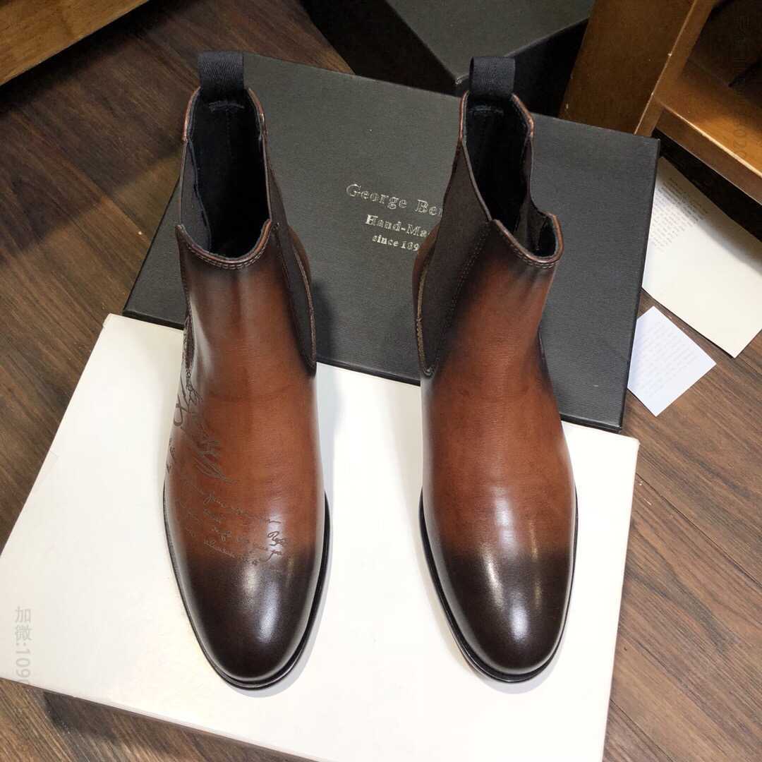 Berlui伯尔鲁帝 原版进口牛皮胚高端男士切尔西男靴