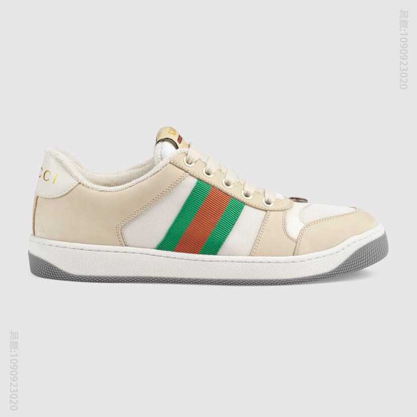 Gucci古驰 米色经典GG帆布和做旧皮革情侣款小脏鞋