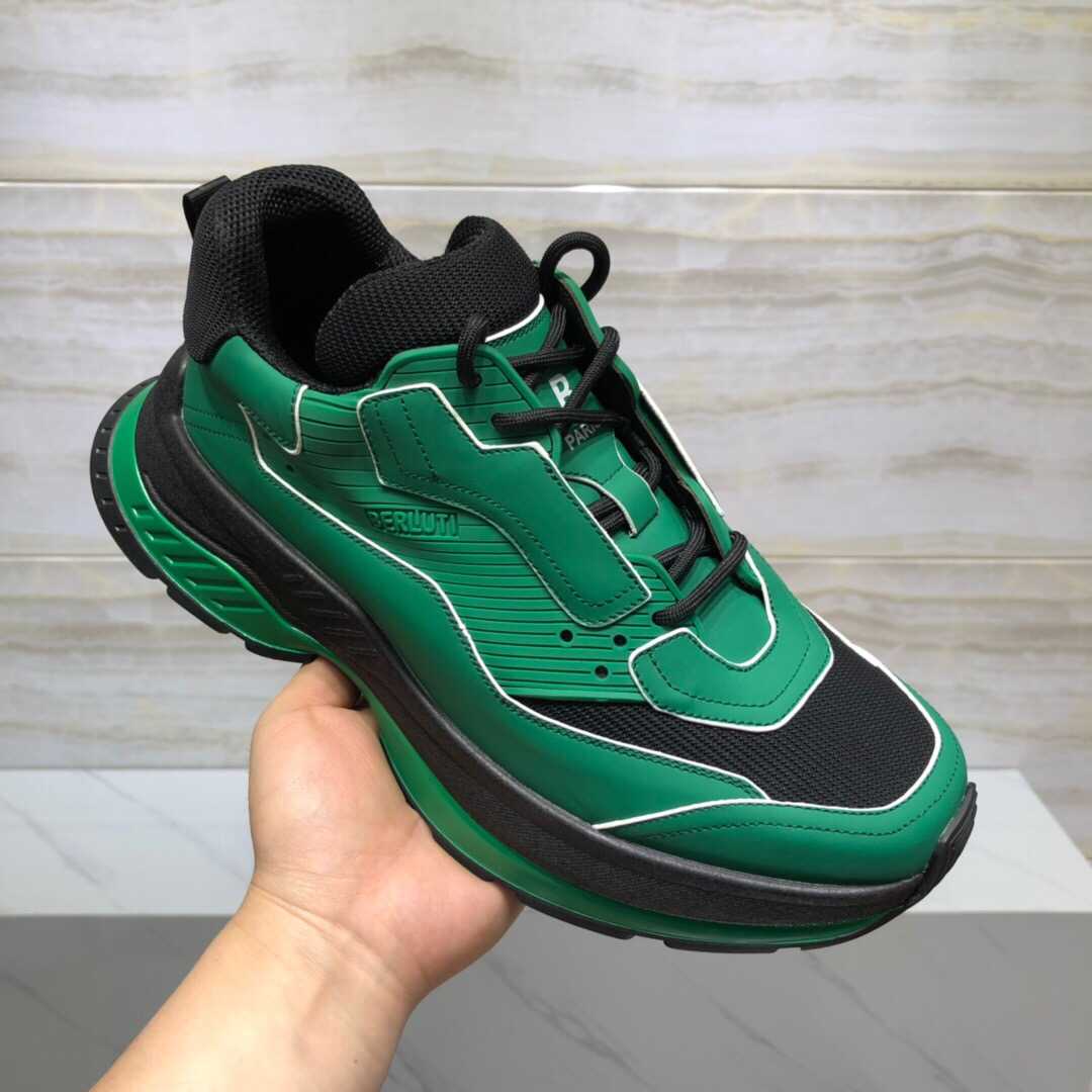 Berlu (布鲁提）进口原版牛皮拼接透气网布男士运动鞋