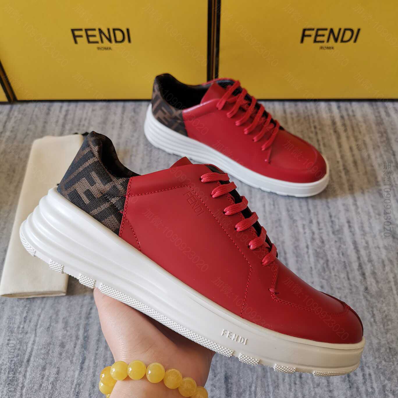 FENDI 芬迪 小怪兽 进口牛皮面拼接官方最新款系带运动鞋