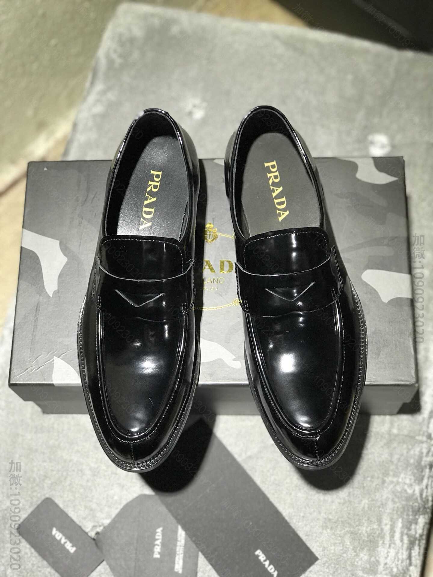 普拉达(PRADA) 进口开边珠牛皮制作真皮大底男士商务皮鞋