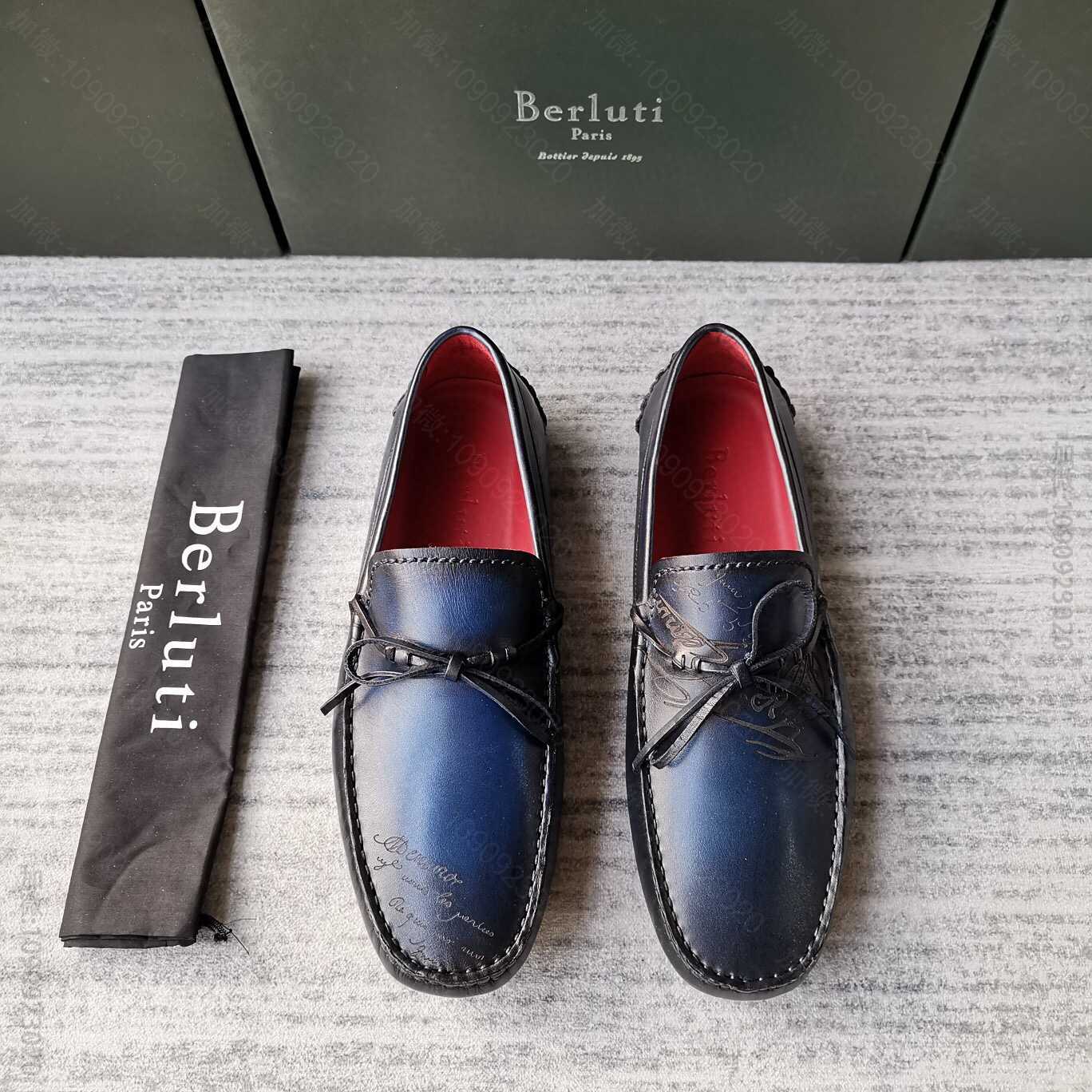 Berluti 布鲁提 进口原色小牛皮皮胚刺青不对称流线型驾驶鞋