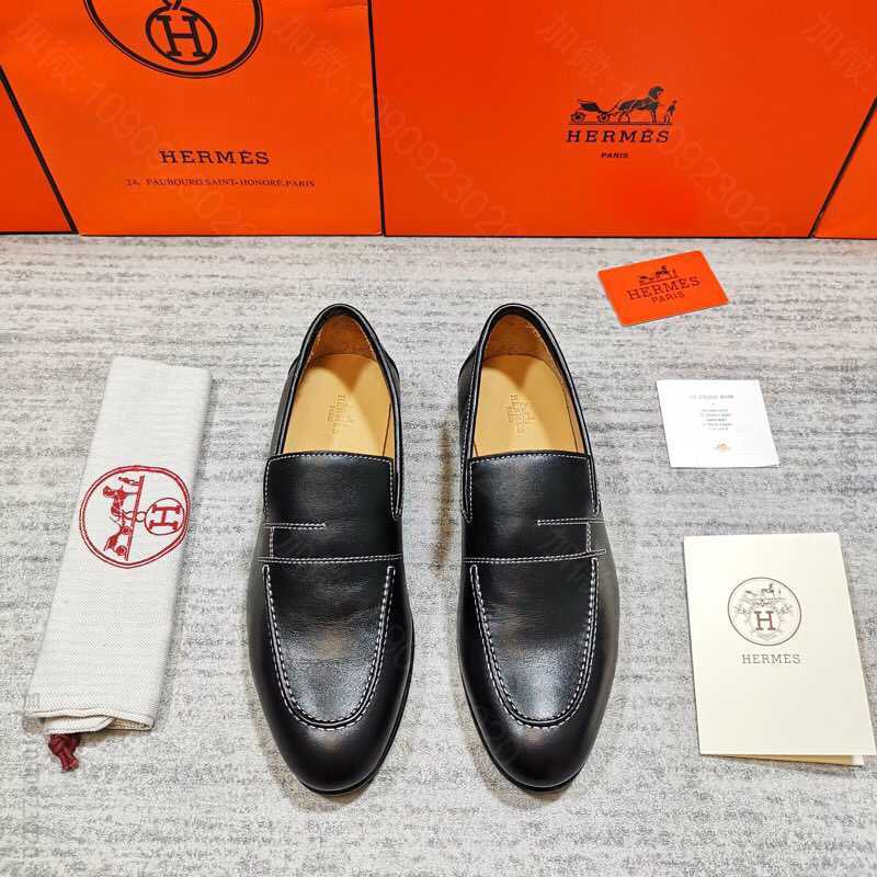 H87750_爱马仕/HERMES 进口牛皮春款上新男士便鞋懒人一脚蹬套脚乐福鞋 原版爱马仕皮鞋网站