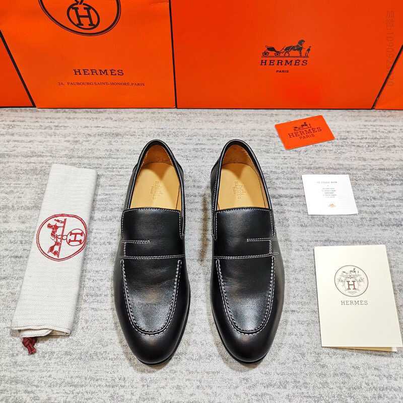 爱马仕/HERMES 进口牛皮春款上新男士便鞋懒人一脚蹬套脚乐福鞋