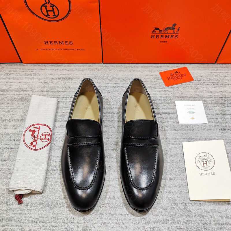 爱马仕/HERMES 进口牛皮春款上新男士便鞋懒人一脚蹬套脚乐福鞋