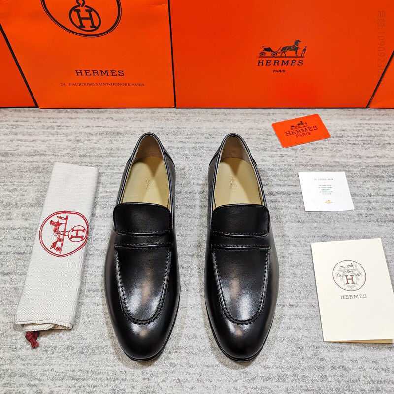 爱马仕/HERMES 进口牛皮春款上新男士便鞋懒人一脚蹬套脚乐福鞋