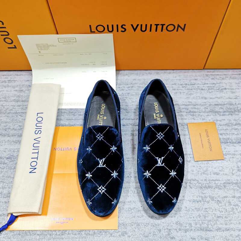 路易威登男士皮鞋 lv/路易威登 Monogram 天鹅绒LV Auteuil 便鞋 懒人一脚蹬乐福鞋 复刻路易威登皮鞋 