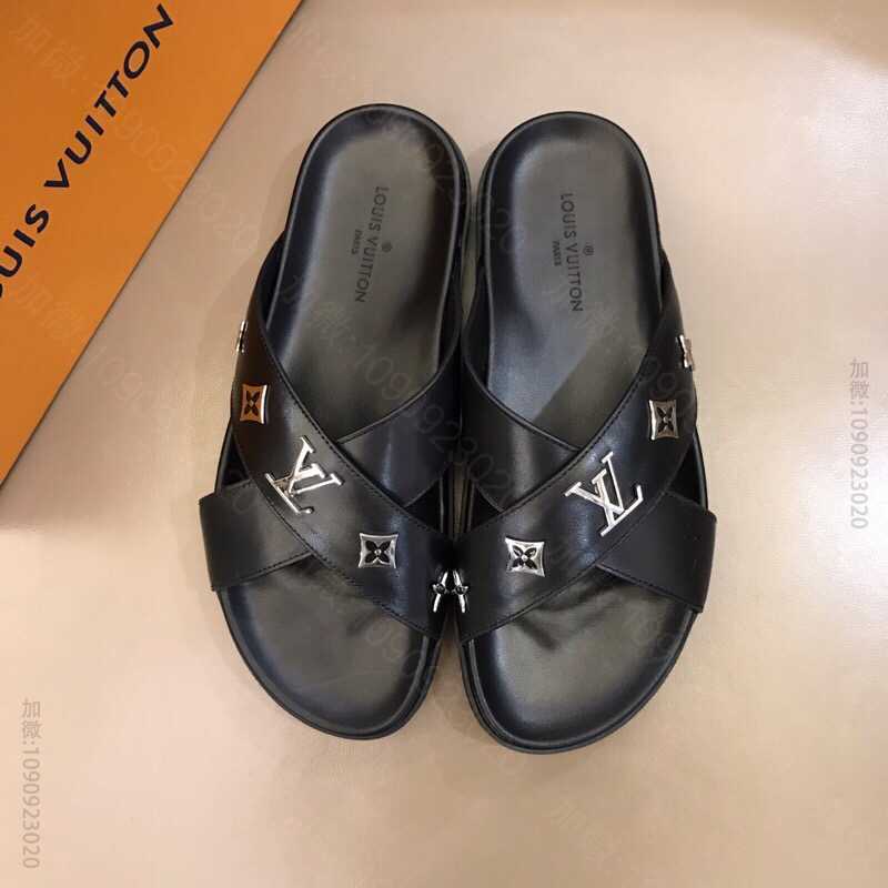 LV/路易威登 头层牛皮材质经典牛皮L牌奢品男士拖鞋