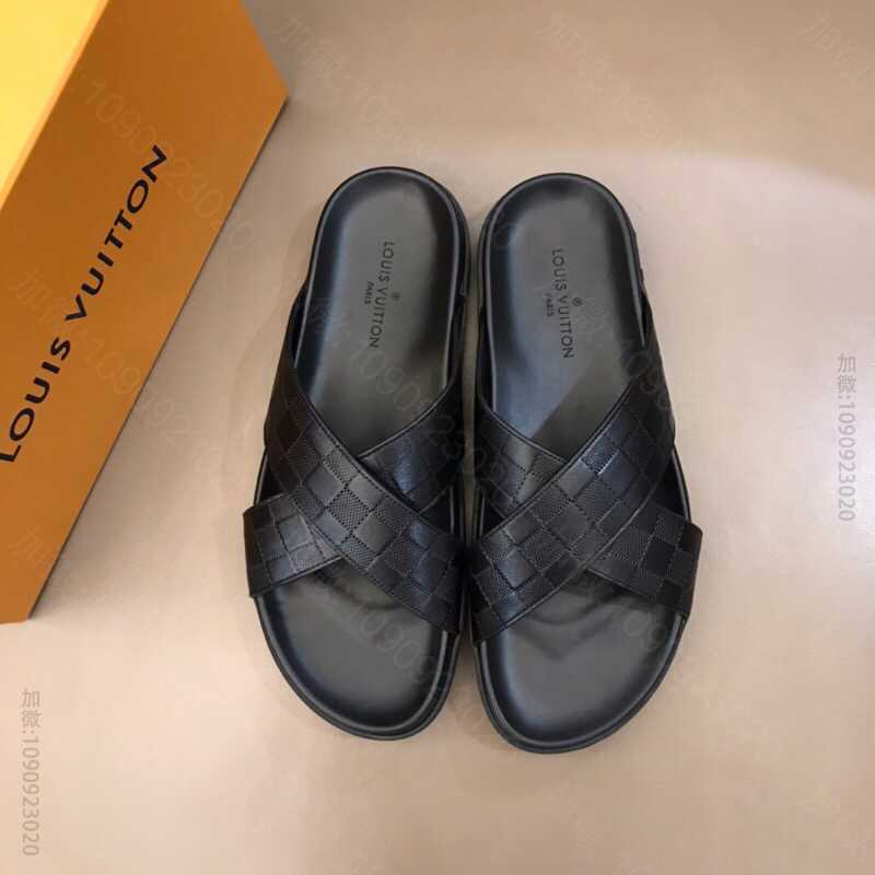 LV/路易威登 头层牛皮材质经典牛皮L牌奢品男士拖鞋
